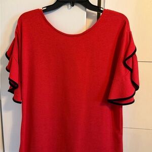 Chic Scarlet Ruffle Sleeve Blouse
